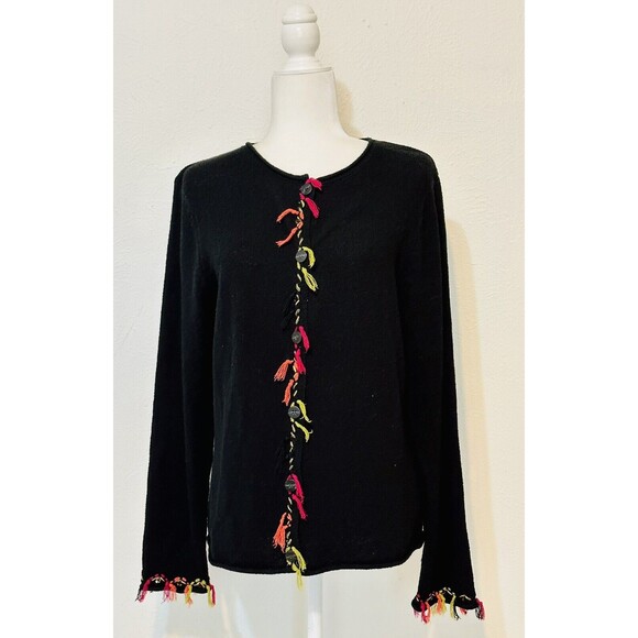 Susan Bristol Women Size L Black Vintage Button Front Embroidery Cardigan Boho - Picture 1 of 10